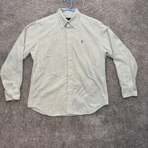 Vintage Y2K J Crew Button Down Shirt M Green White Striped Classic Fit Preppy